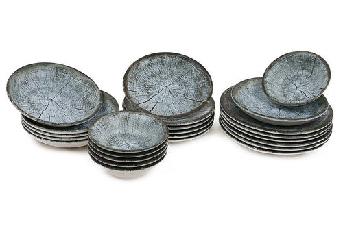 Asir Set vesela din nano portelan, Jamilyn Dinner Albastru / Negru, 24 piese