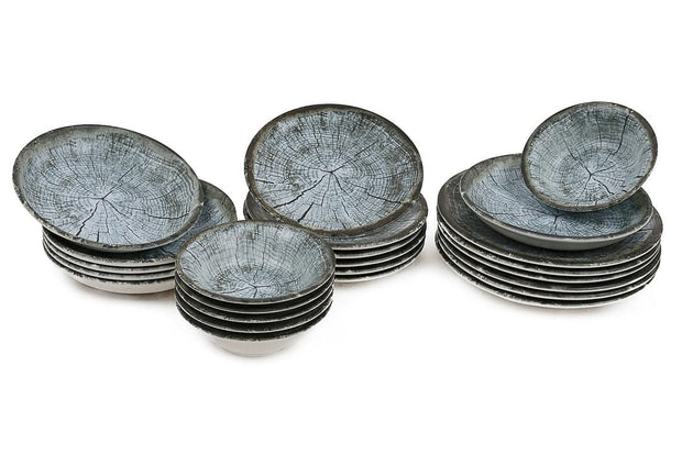 Asir Set vesela din nano portelan, Jamilyn Dinner Albastru / Negru, 24 piese