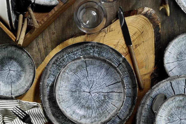 Asir Set vesela din nano portelan, Jamilyn Dinner Albastru / Negru, 24 piese