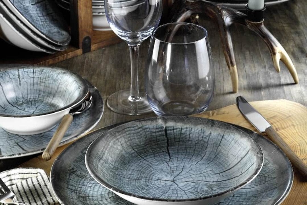 Asir Set vesela din nano portelan, Jamilyn Dinner Albastru / Negru, 24 piese