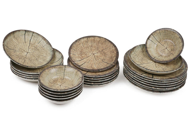 Asir Set vesela din nano portelan, Jamilyn Dinner Negru / Verde, 24 piese