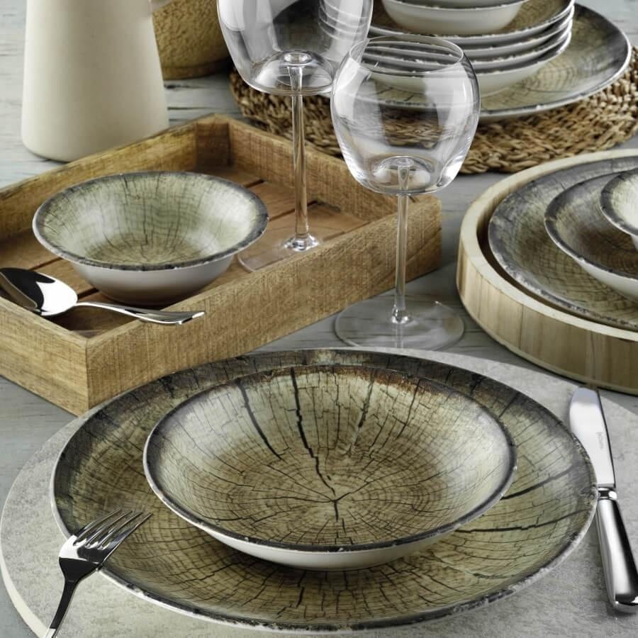 Asir Set vesela din nano portelan, Jamilyn Dinner Negru / Verde, 24 piese