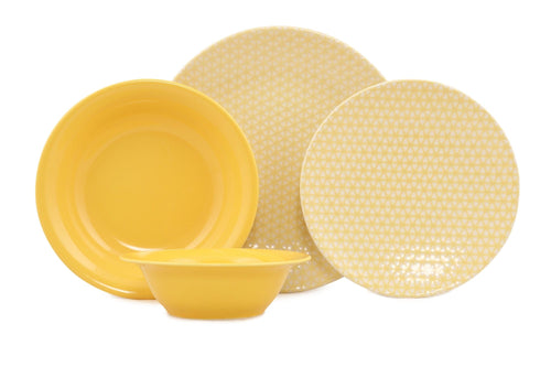 Asir Set vesela din nano portelan, Luana Galben / Alb, 24 piese