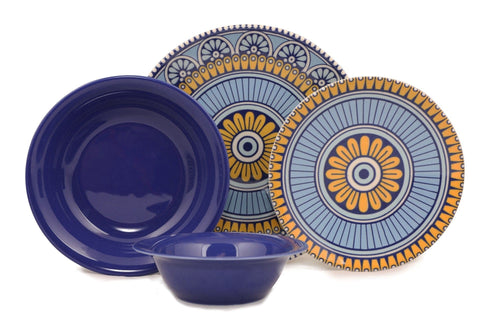 Asir Set vesela din nano portelan, Night Color Albastru / Galben, 24 piese