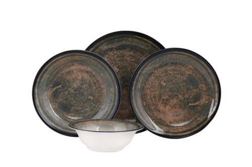 Asir Set vesela din nano portelan, Nikol Albastru Inchis / Verde, 24 piese