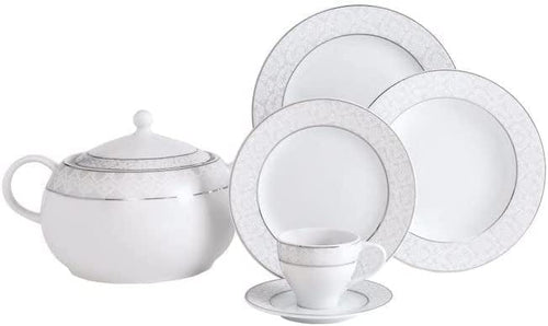 Asir Set vesela din portelan, Allie Dinner Alb / Gri, 84 piese