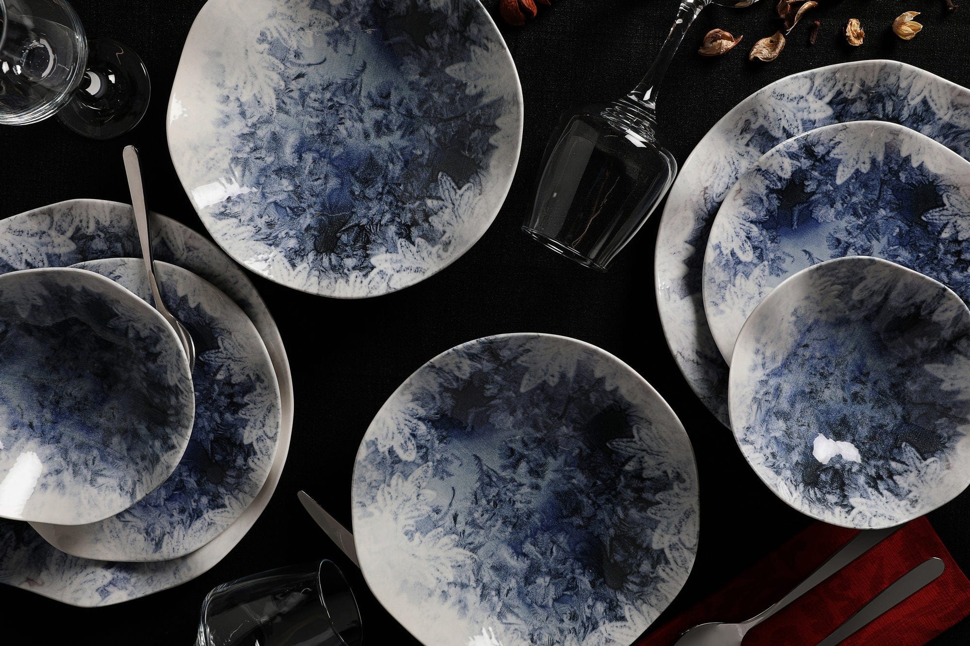 Asir Set vesela din portelan, Bluelise Alb / Albastru, 24 piese