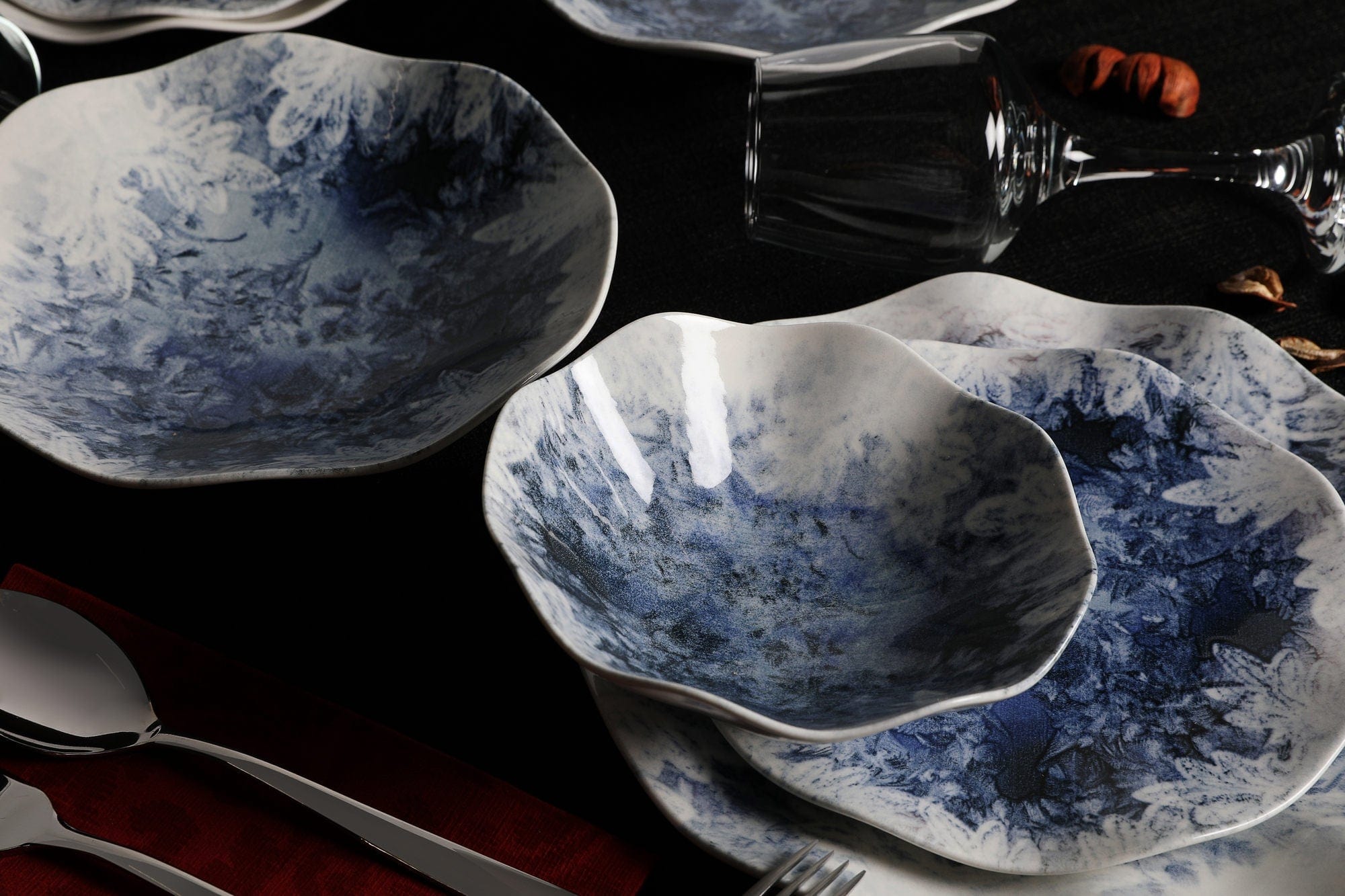 Asir Set vesela din portelan, Bluelise Alb / Albastru, 24 piese