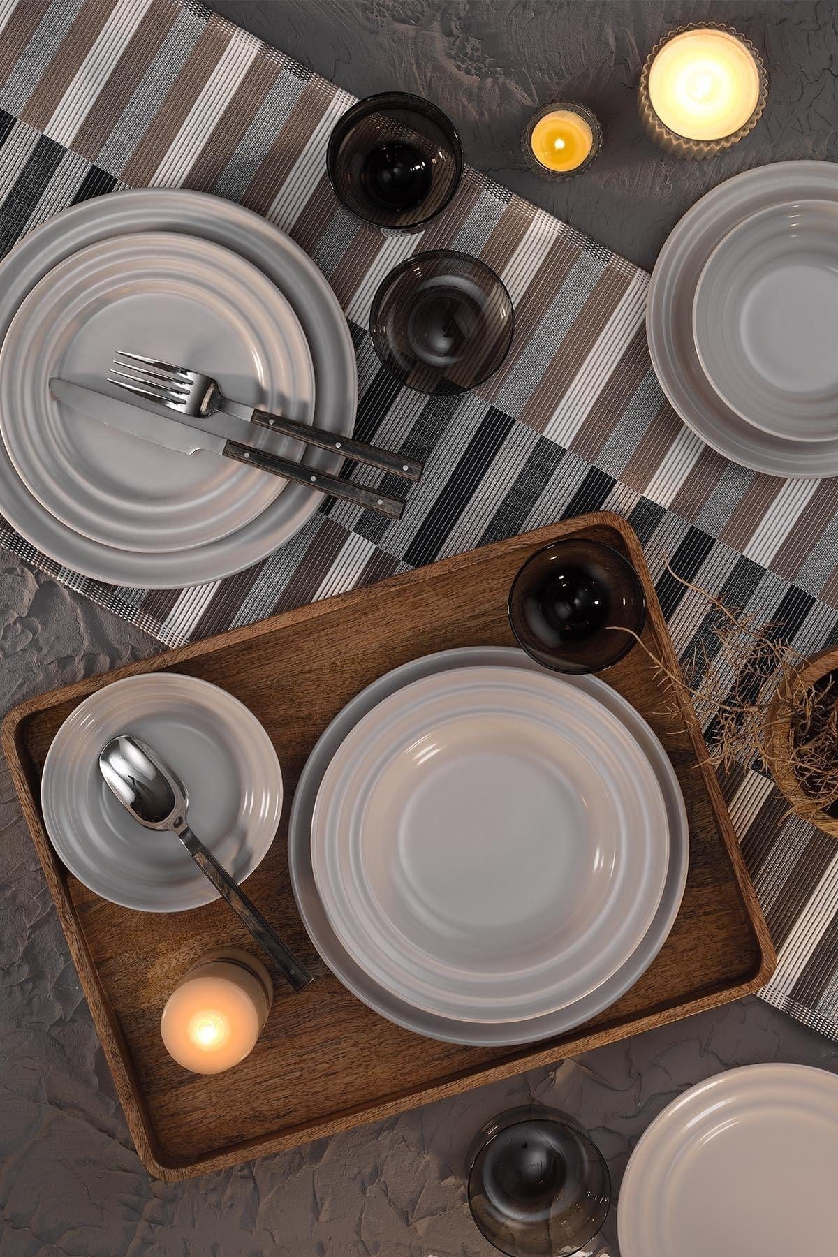 Asir Set vesela din portelan, Bryn Dinner Bej, 24 piese