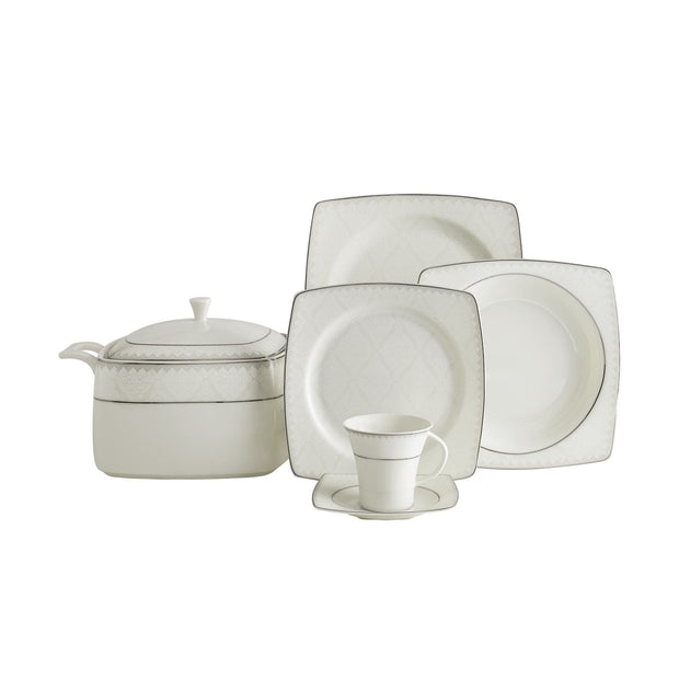 Asir Set vesela din portelan, Cobain Dinner Alb / Gri, 85 piese