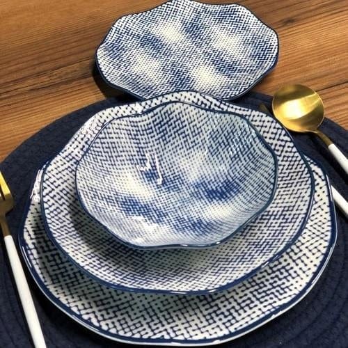 Asir Set vesela din portelan, Courtney Dinner Alb / Albastru, 24 piese