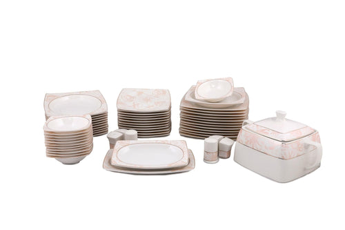 Asir Set vesela din portelan, Danette Dinner Alb / Roz, 61 piese