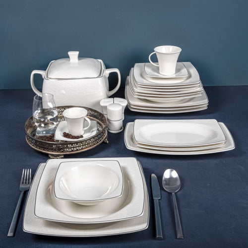Asir Set vesela din portelan, Danielle Dinner Alb / Argintiu, 85 piese