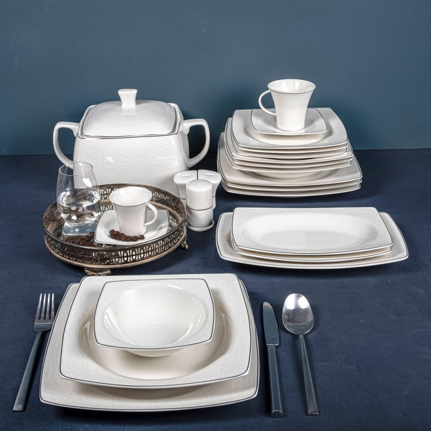 Asir Set vesela din portelan, Danielle Dinner Alb / Argintiu, 85 piese