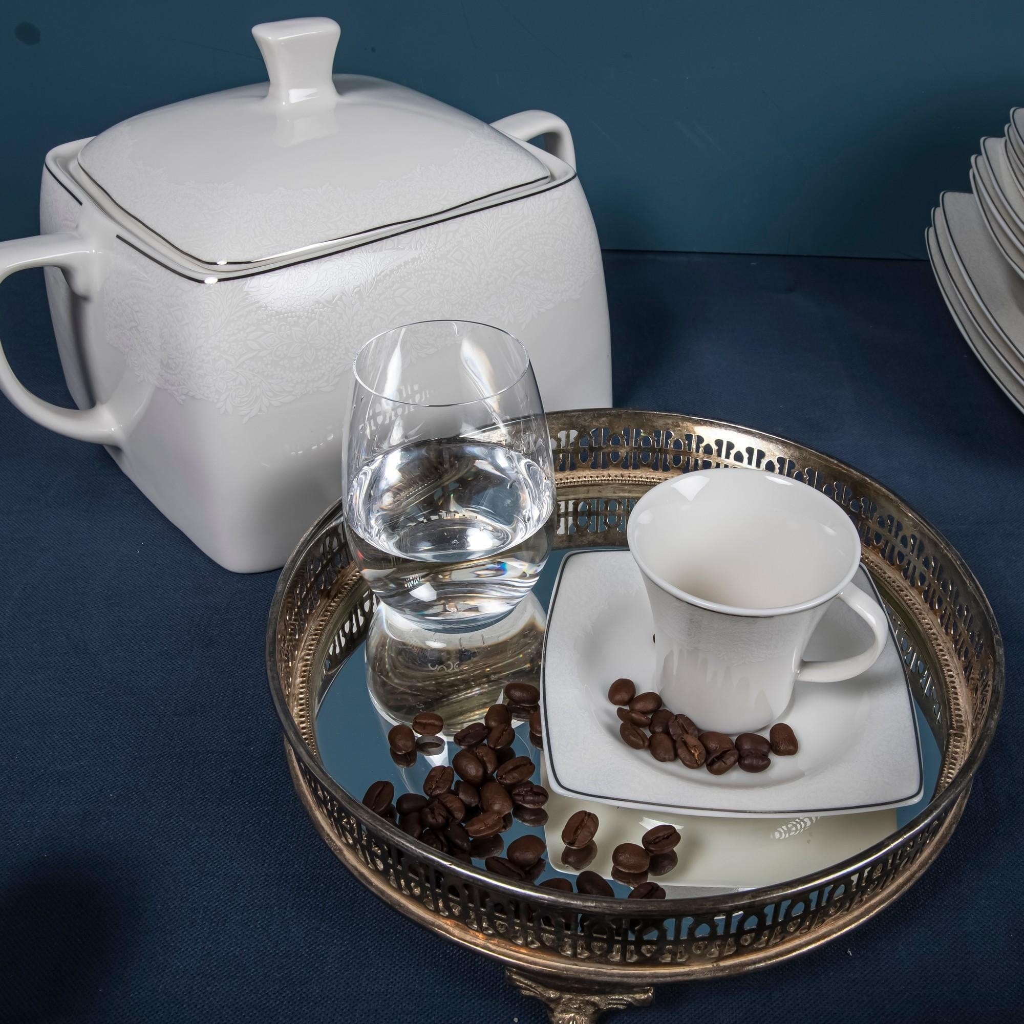 Asir Set vesela din portelan, Danielle Dinner Alb / Argintiu, 85 piese