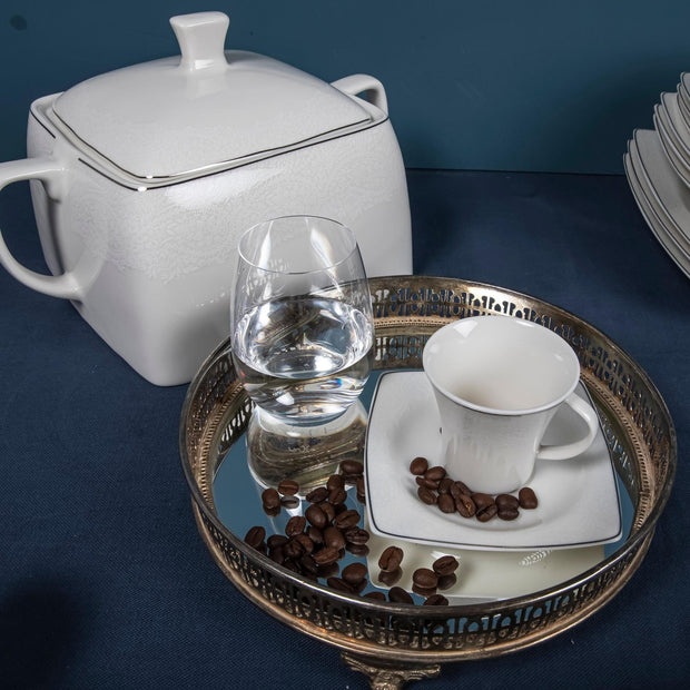 Asir Set vesela din portelan, Danielle Dinner Alb / Argintiu, 85 piese