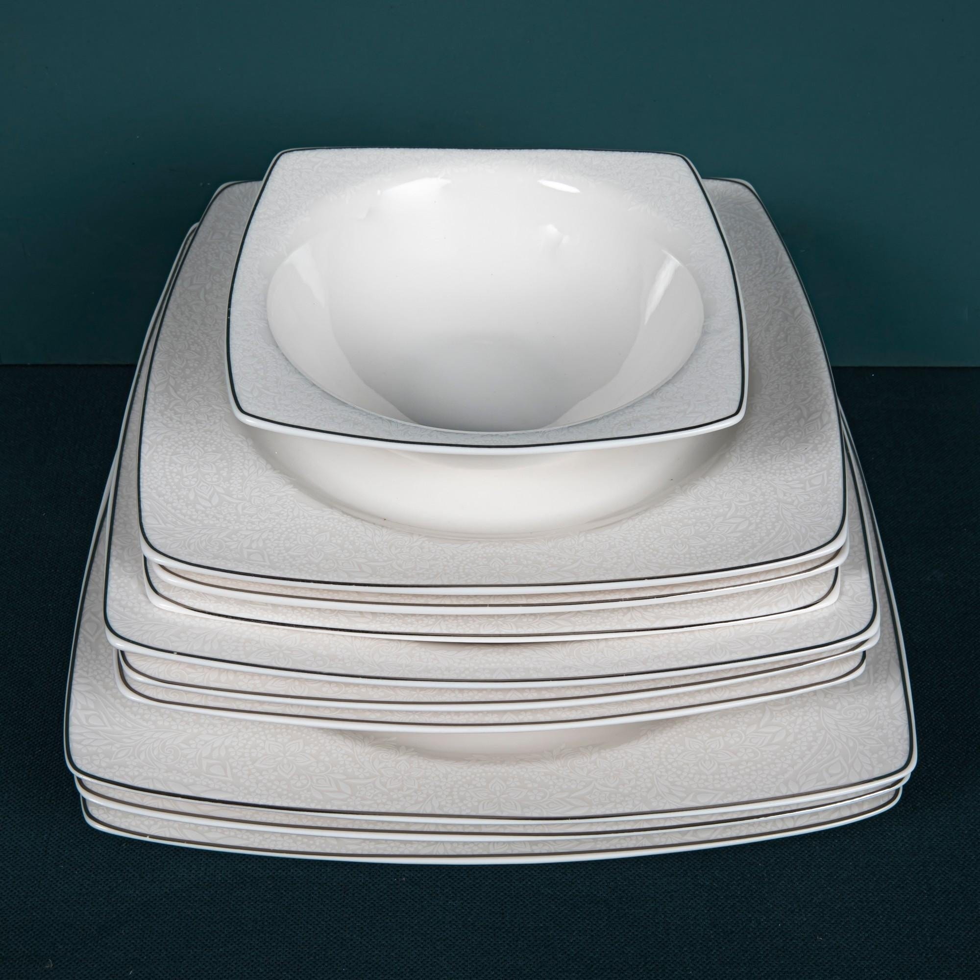 Asir Set vesela din portelan, Danielle Dinner Alb / Argintiu, 85 piese