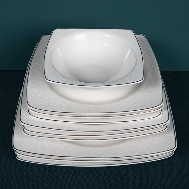 Asir Set vesela din portelan, Danielle Dinner Alb / Argintiu, 85 piese