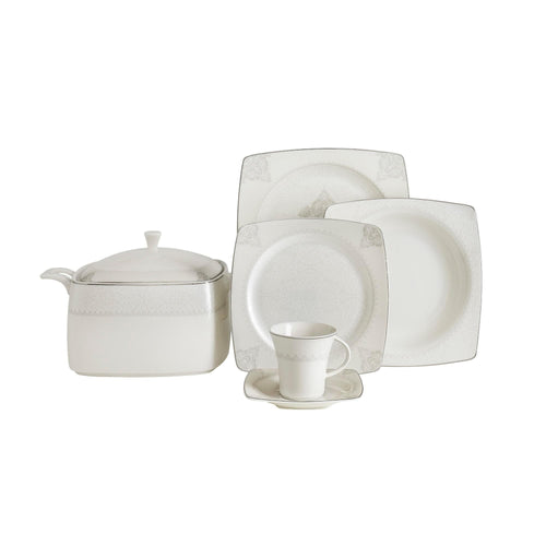 Asir Set vesela din portelan, Danita Dinner Alb / Gri, 85 piese