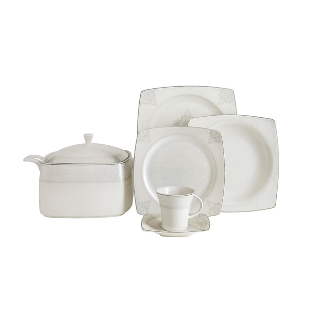 Asir Set vesela din portelan, Danita Dinner Alb / Gri, 85 piese