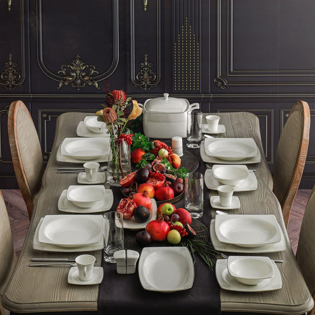 Asir Set vesela din portelan, Danita Dinner Alb / Gri, 85 piese