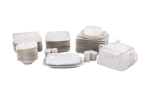 Asir Set vesela din portelan, Dannon Dinner Alb / Argintiu, 61 piese
