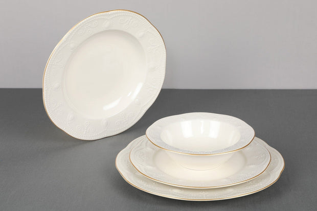 Asir Set vesela din portelan, Fly Round Crem / Auriu, 24 piese