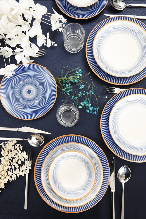 Asir Set vesela din portelan, Gaston Alb / Albastru, 24 piese