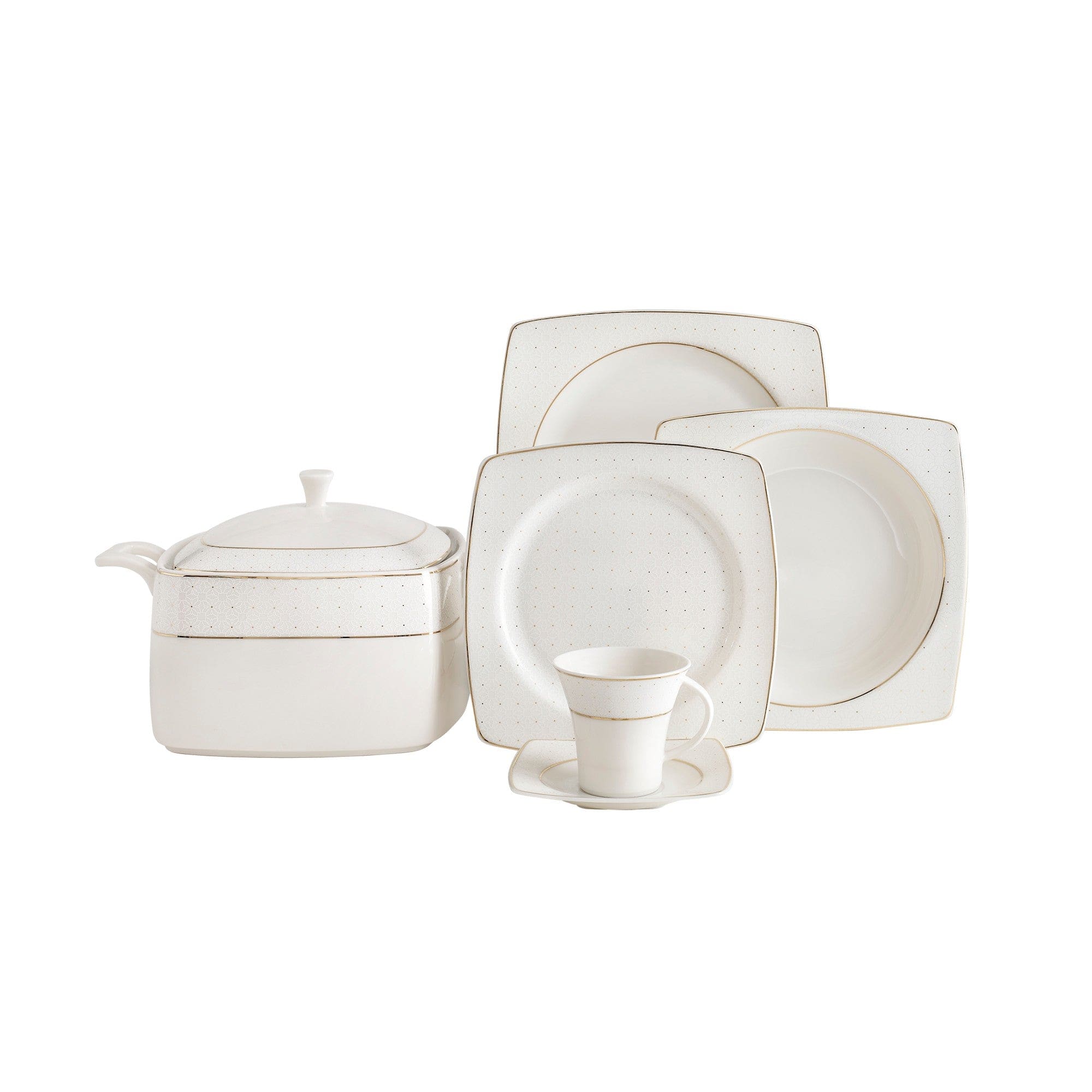 Asir Set vesela din portelan, Gaston Alb / Auriu, 85 piese