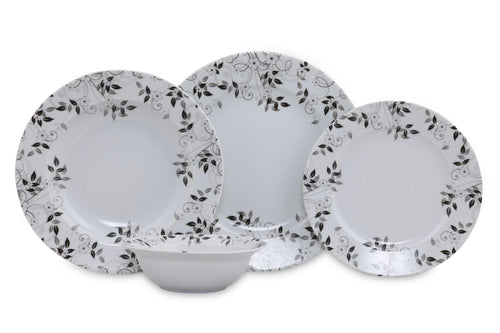 Asir Set vesela din portelan, Janey Dinner Alb / Gri, 24 piese