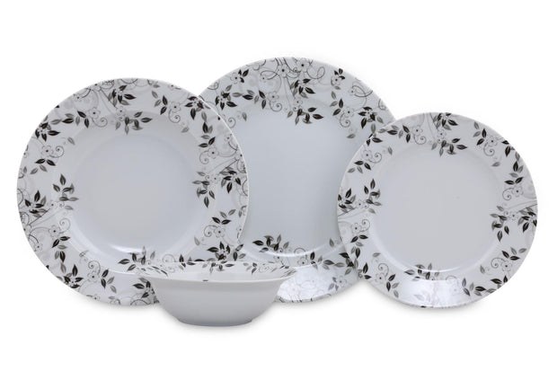 Asir Set vesela din portelan, Janey Dinner Alb / Gri, 24 piese