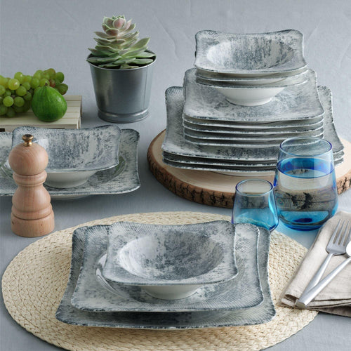 Asir Set vesela din portelan, Kennedy Dinner Alb / Gri, 24 piese