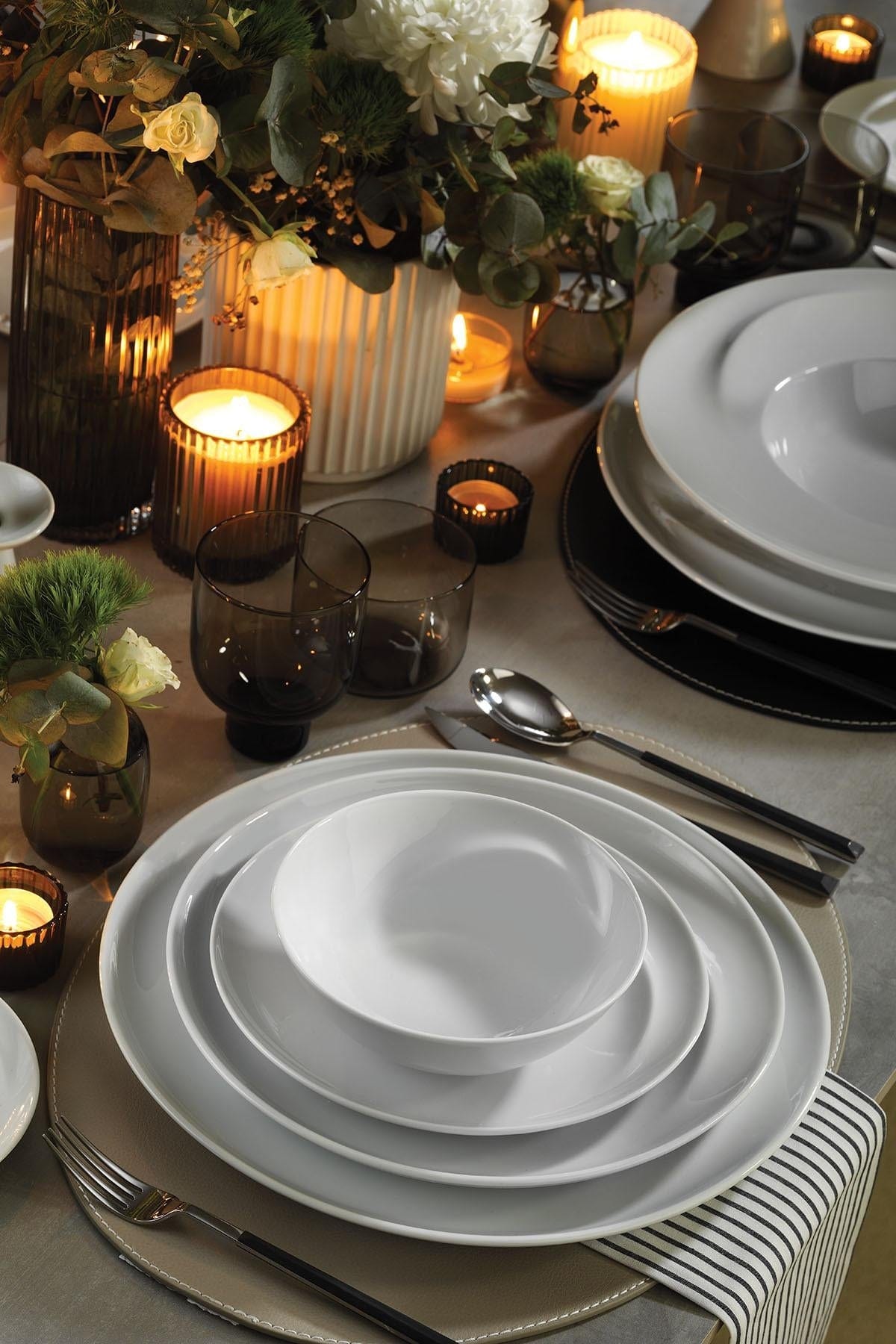 Asir Set vesela din portelan, Kristal Dinner Alb, 18 piese