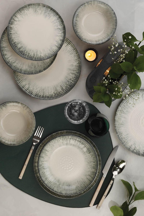 Asir Set vesela din portelan, Nuno Verde Inchis / Alb, 24 piese