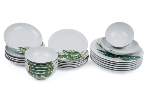 Asir Set vesela din portelan, Palm Alb / Verde, 24 piese