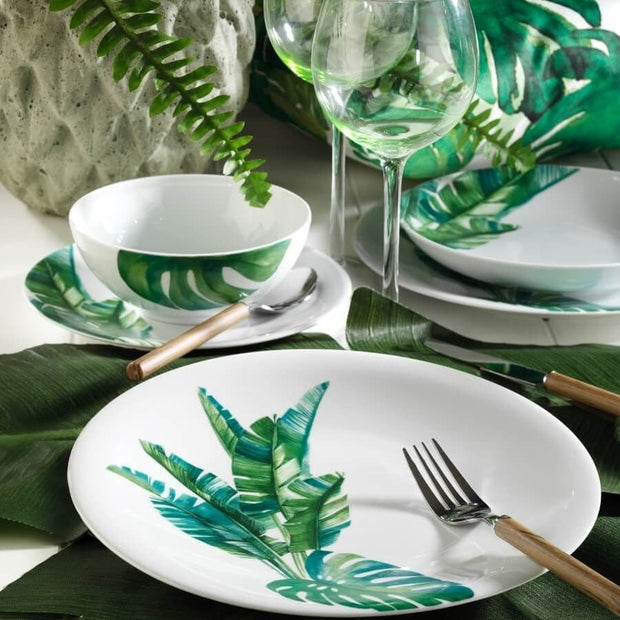 Asir Set vesela din portelan, Palm Alb / Verde, 24 piese