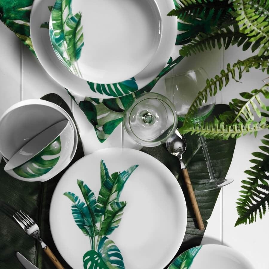 Asir Set vesela din portelan, Palm Alb / Verde, 24 piese