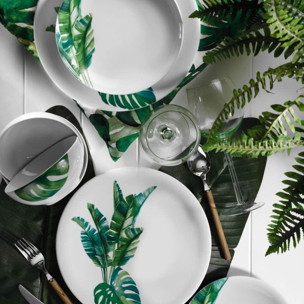 Asir Set vesela din portelan, Palm Alb / Verde, 24 piese