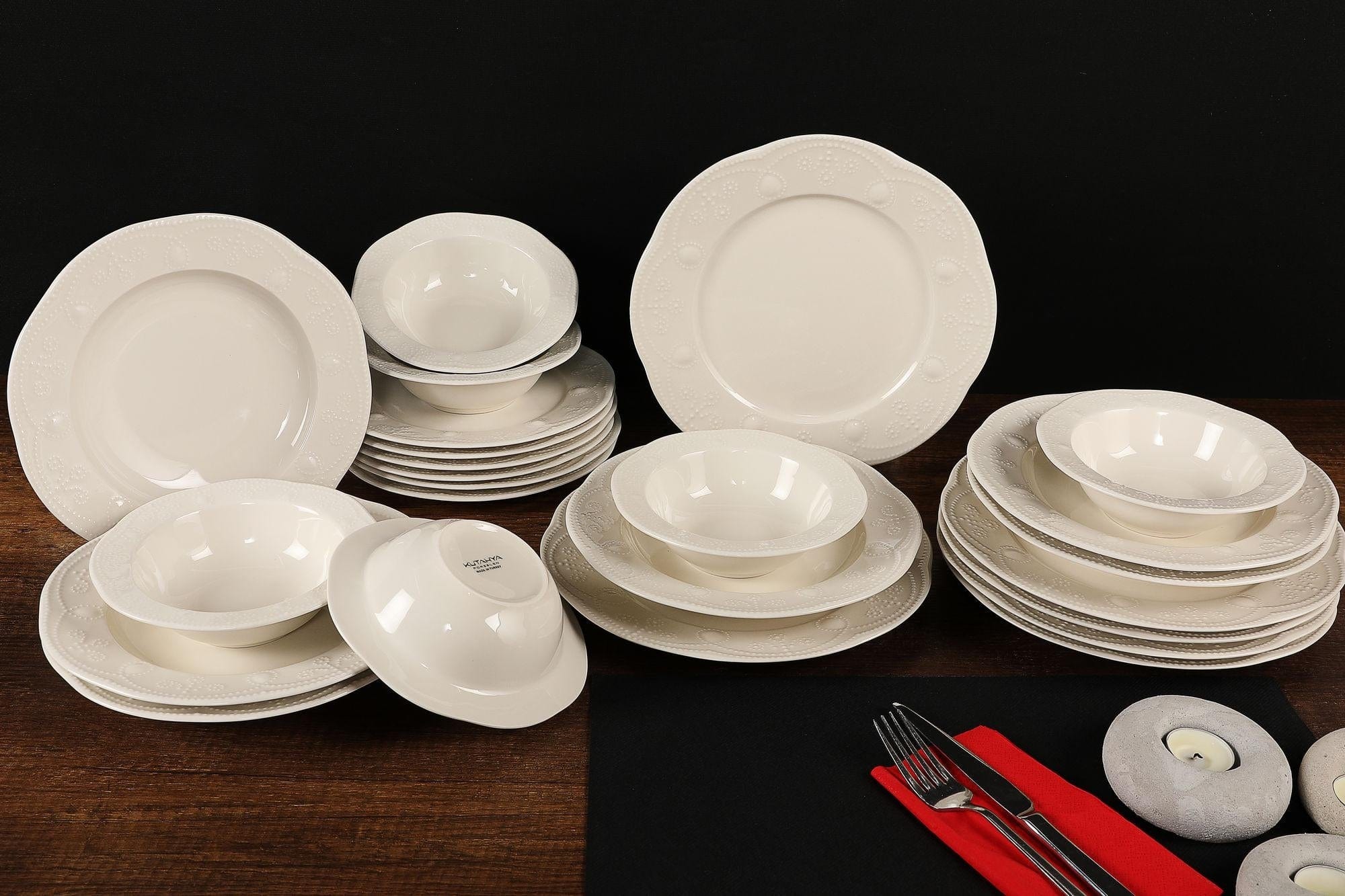 Asir Set vesela din portelan, Peta Dinner Crem, 24 piese