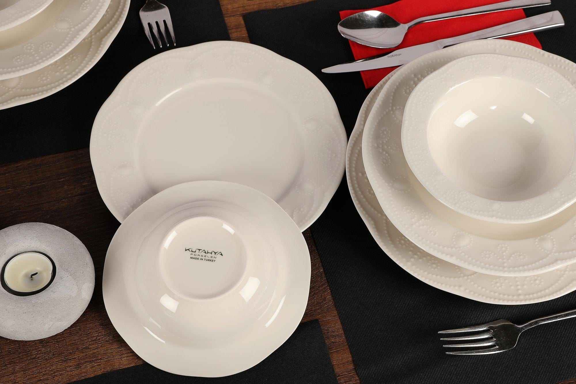 Asir Set vesela din portelan, Peta Dinner Crem, 24 piese