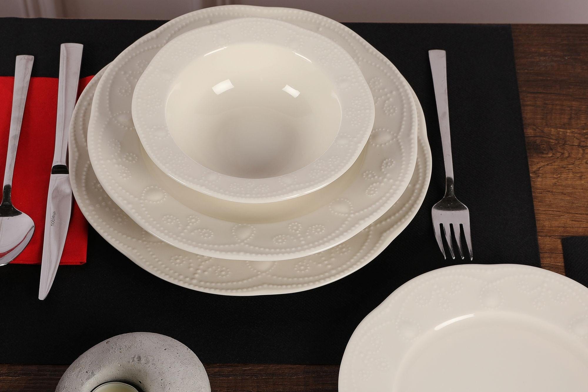 Asir Set vesela din portelan, Peta Dinner Crem, 24 piese