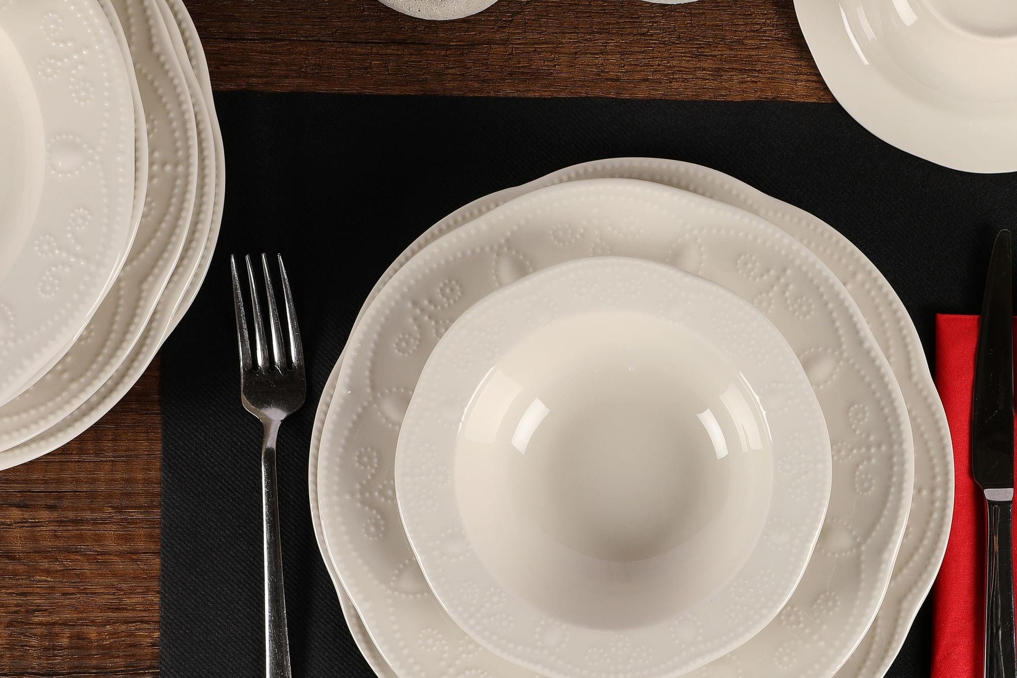 Asir Set vesela din portelan, Peta Dinner Crem, 24 piese