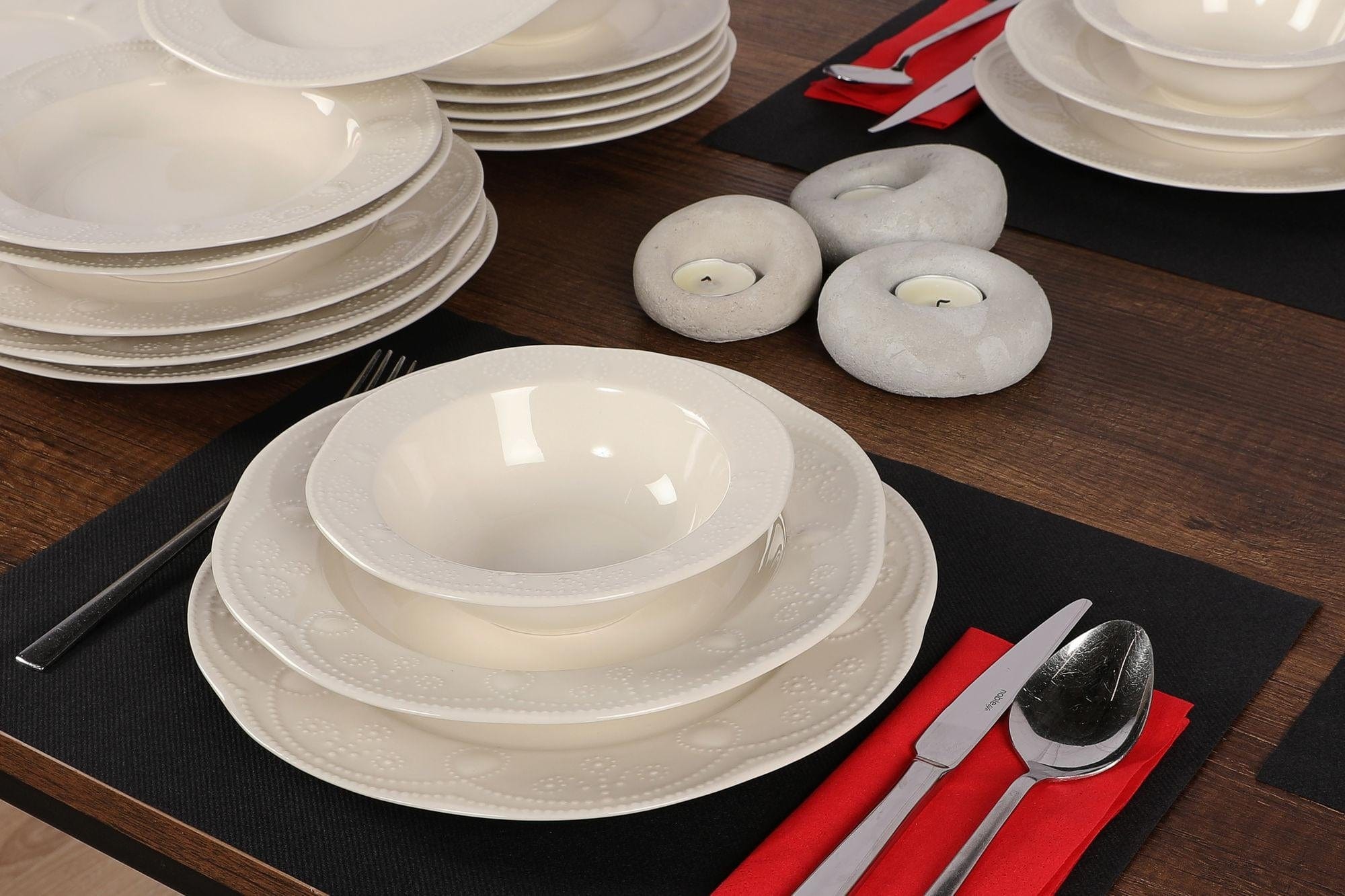 Asir Set vesela din portelan, Peta Dinner Crem, 24 piese