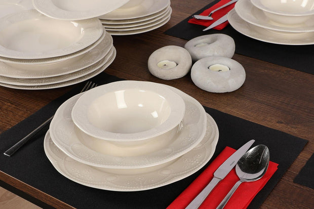 Asir Set vesela din portelan, Peta Dinner Crem, 24 piese