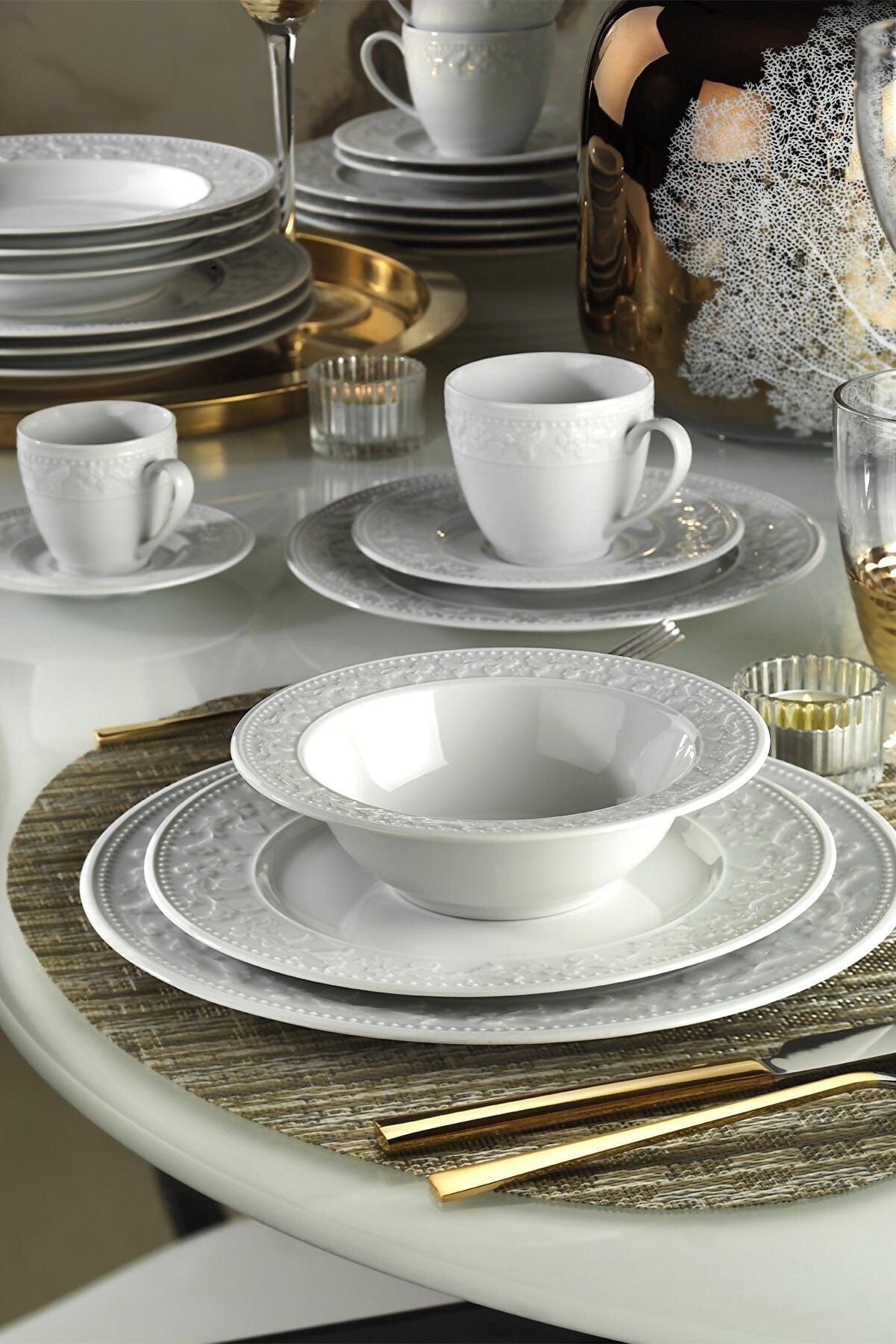 Asir Set vesela din portelan, Sava Alb, 78 piese