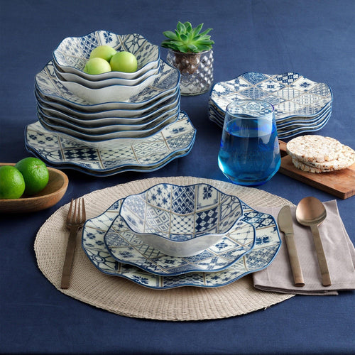 Asir Set vesela din portelan, Sheridan Dinner Alb / Albastru, 24 piese