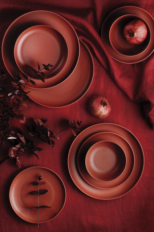 Asir Set vesela din portelan, Tile Caramiziu, 24 piese