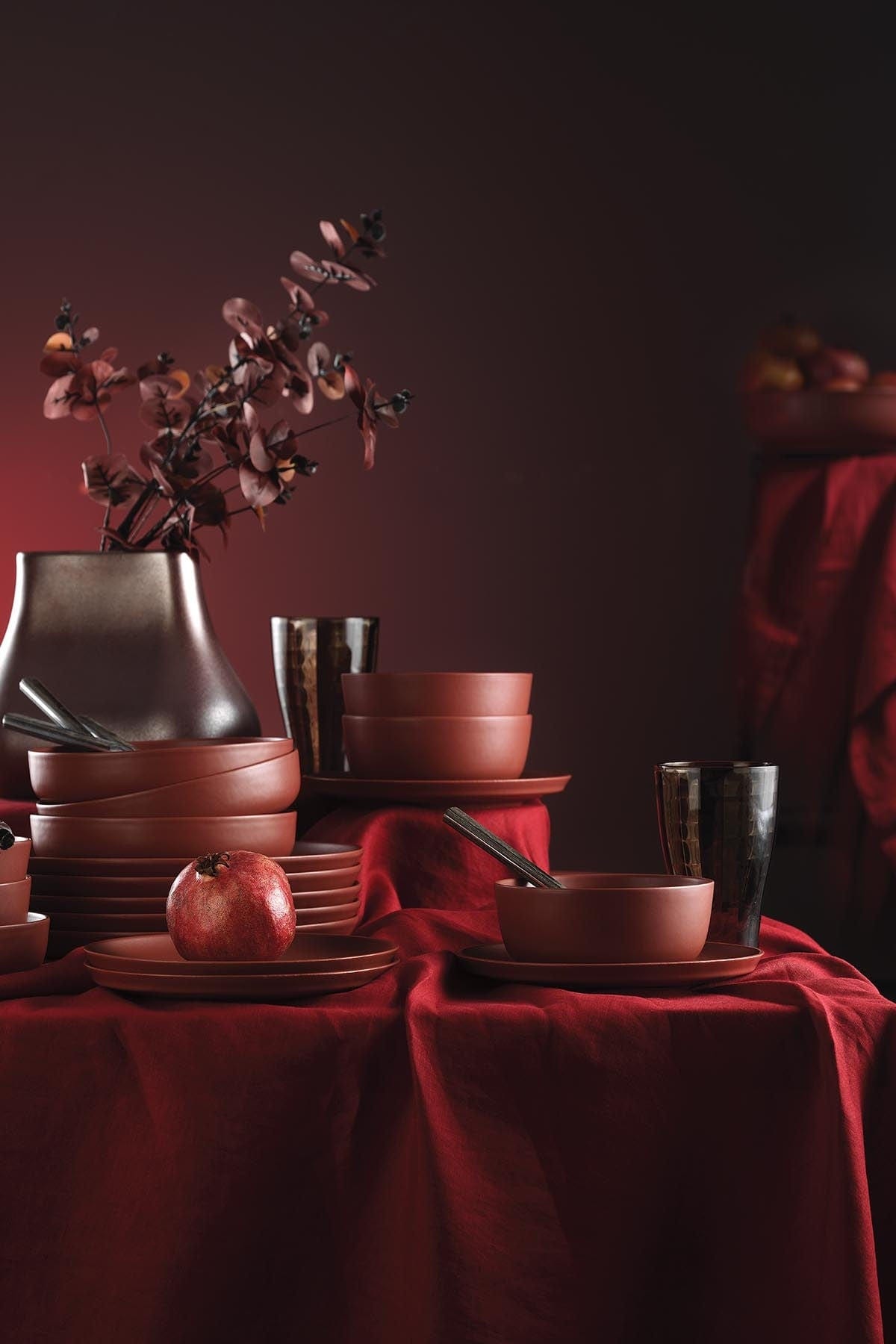 Asir Set vesela din portelan, Tile Caramiziu, 24 piese