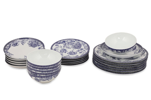 Asir Set vesela din portelan, Ziggy Albastru / Alb, 24 piese