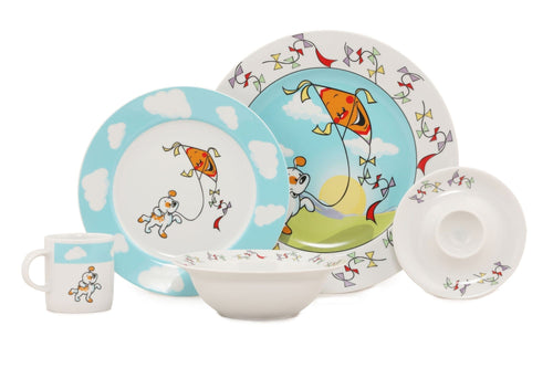 Set vesela pentru copii, din portelan, Dog Multicolor, 5 piese